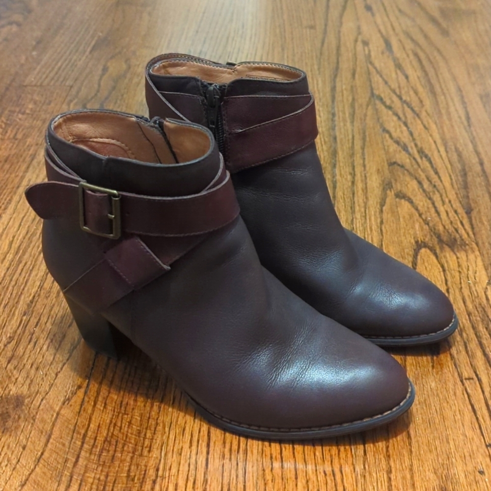 Vionic Womens Upright Trinity Heeled Ankle Bootie Brown Sz 7.5 Side Zip Leather